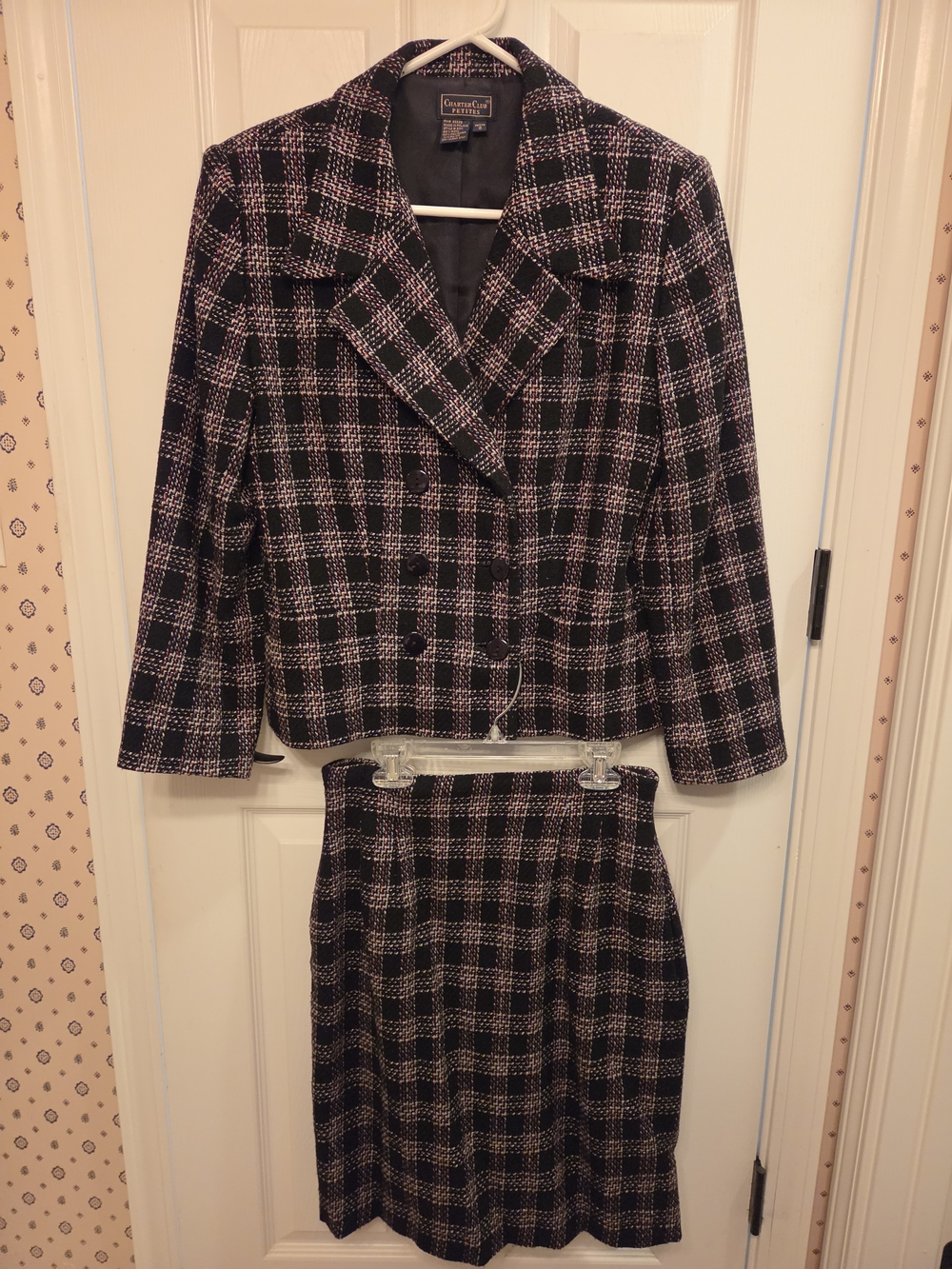Charter Club Petites Plaid Tweed Double-Breasted Suit